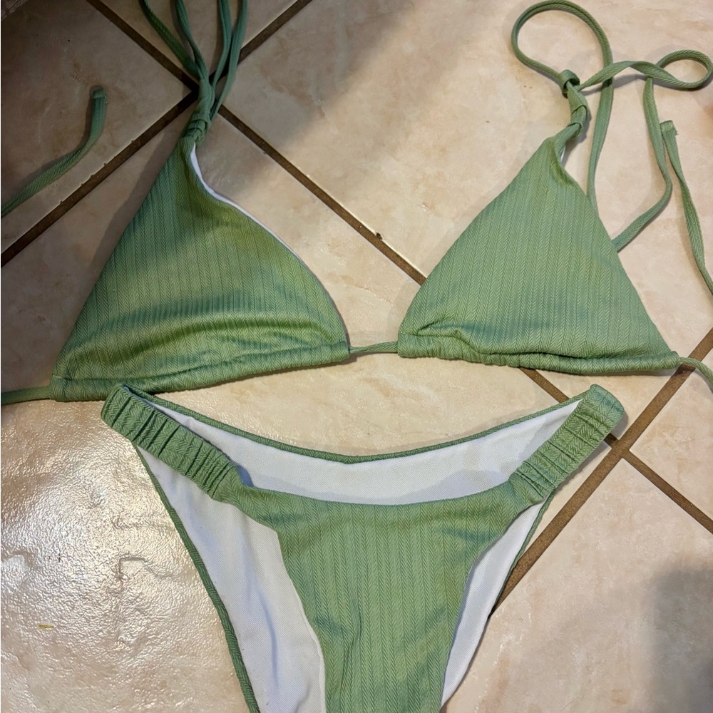 Light Green Ribbed Triangle Bikini Set